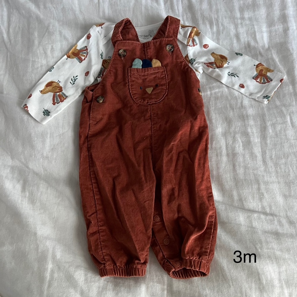 Carter's Thanksgiving Matching Overall Set Cozy Corduroy Design